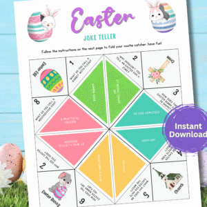 Add laughter to your Easter celebration with this printable Easter Joke Teller! Packed with funny Easter jokes kids will love. A great holiday activity for classrooms, egg hunts, and family gatherings. Simply print, fold, and enjoy!