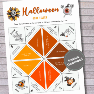 Celebrate Halloween with this printable Fall-themed Joke Teller! Filled with funny and spooky jokes kids will love. Perfect for classroom parties, trick-or-treat fun, or cozy fall evenings. Simple to print, fold, and play!