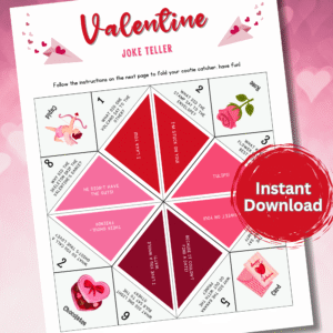 Celebrate Valentine’s Day with giggles! This printable Valentine’s Joke Teller is full of love-themed jokes perfect for kids and classrooms. Easy to fold and play, it makes a fun Valentine activity or classroom handout.
