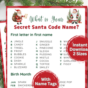 Funny Secret Santa Code Name printable game + tags! Perfect for office parties & holiday gift exchanges. Easy to print & play festive fun!