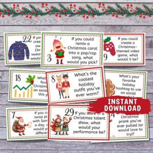 Printable conversation starters for teens! Perfect for family gatherings, classroom parties, and holiday meals. Includes thought-provoking and funny questions to get everyone talking. Easy to print and use at your Christmas table or party.