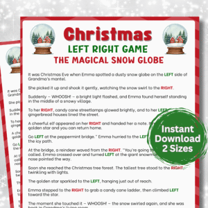 Bring holiday magic to your celebration with The Magical Snow Globe Left Right Game! As the story is read aloud, players pass gifts left and right for lots of laughs. Perfect for family fun, office holiday events, or Christmas Eve games. Instant download!