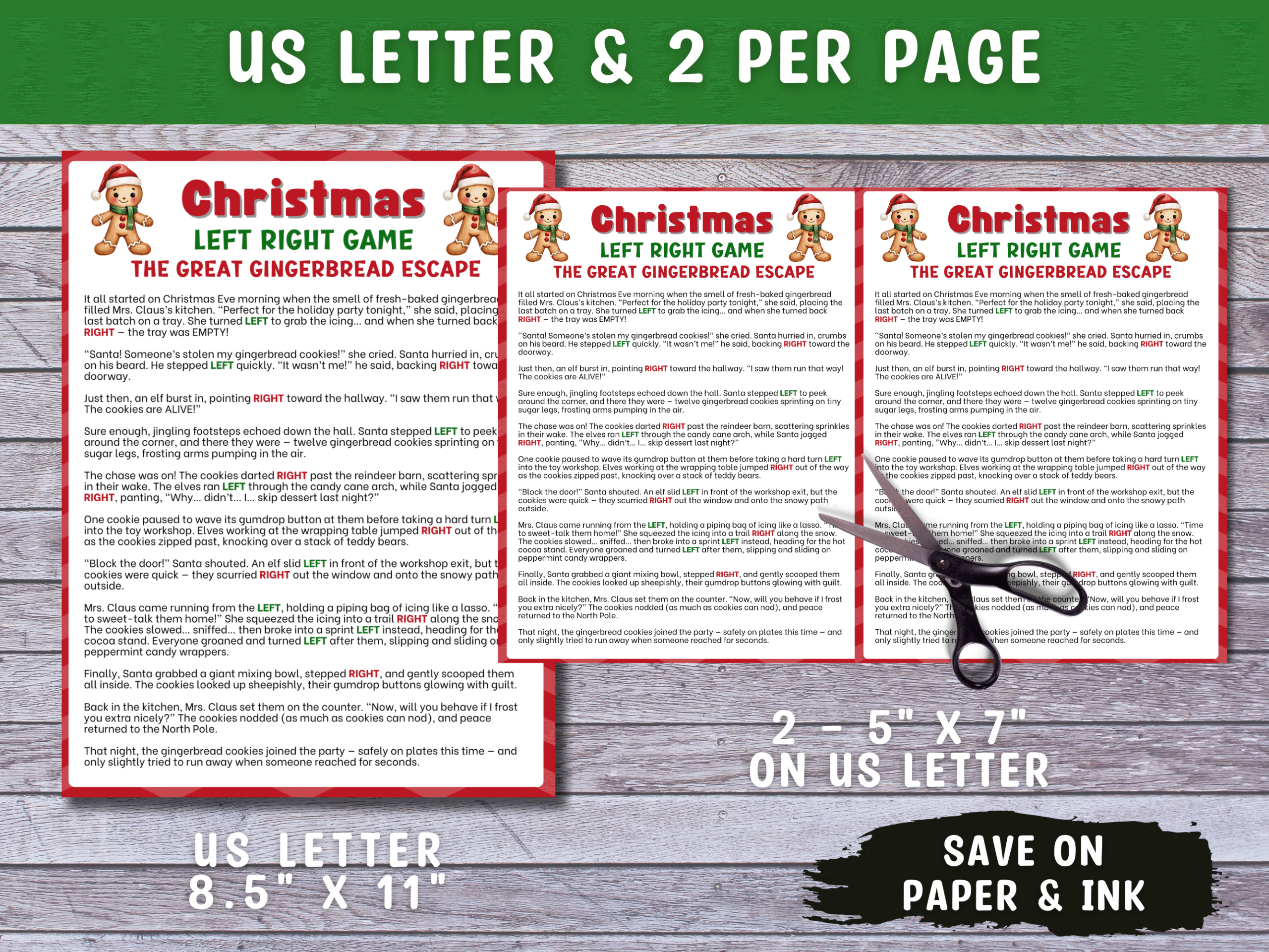 Add excitement to your holiday party with The Great Gingerbread Escape Left Right Game! This funny Christmas story has players passing gifts left and right as the adventure unfolds. Perfect for family gatherings, office parties, and classroom celebrations. Easy to print and play!