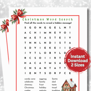 Printable Christmas Word Search Bundle – 4 fun word games for kids, classrooms, and family parties. Instant download holiday activity!
