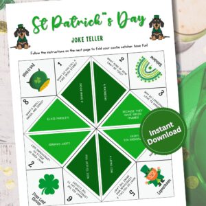 Bring some Irish cheer to your celebration with this St. Patrick’s Day Joke Teller! A printable cootie catcher filled with funny leprechaun and luck-themed jokes. Great for kids, classrooms, and parties—just print, fold, and play!