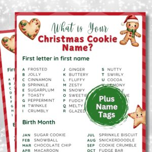 Add some sweet festive fun to your holiday party with this What Is Your Christmas Cookie Name? Printable Game! Perfect for kids, families, office parties, classrooms, Christmas dinners, and holiday gatherings, this name-generator game gets everyone laughing as they discover their silly, funny Christmas cookie name.