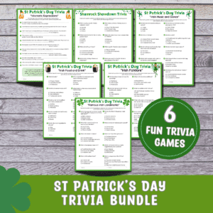 Saint Patrick's Day Trivia Bundle printable game for family gatherings and office parties.