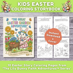 Fun and colorful Easter story coloring book for ages 4 - 8.