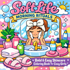 A Soft Life Morning Routine Printable coloring page with skincare theme